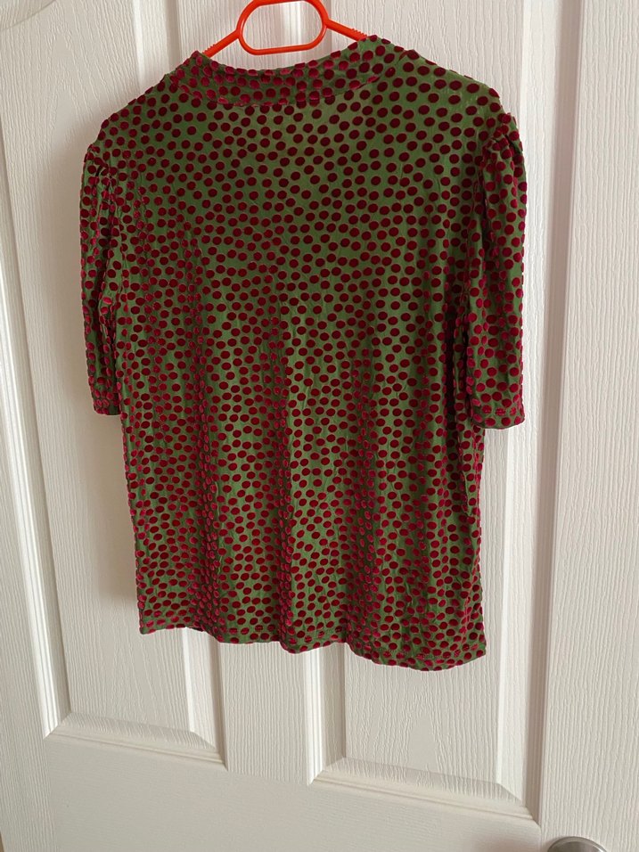 Bordo Puantiyeli Bohem Kısa Kollu Bluz - Görsel 2