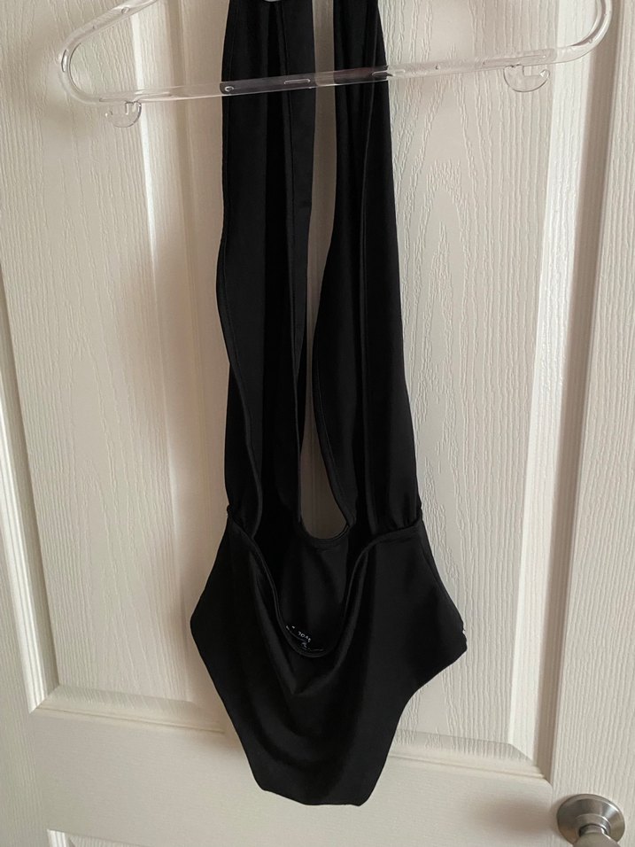 Drapeli Siyah Strappy Kadın Mayo - Görsel 2