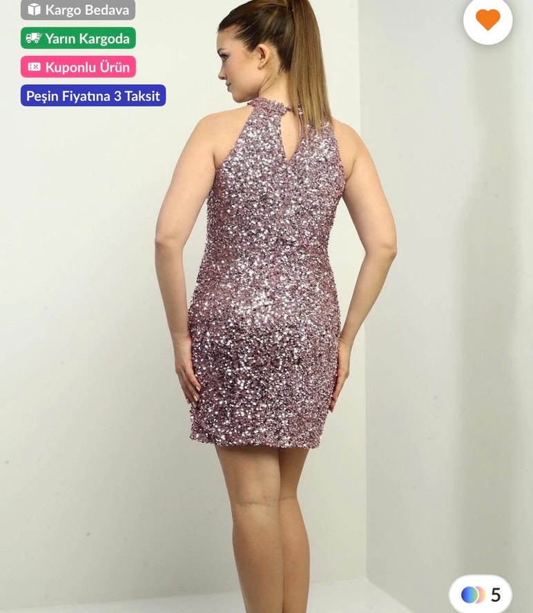 Pullu Mini Pembe Straplez Gece Elbisesi - Görsel 2