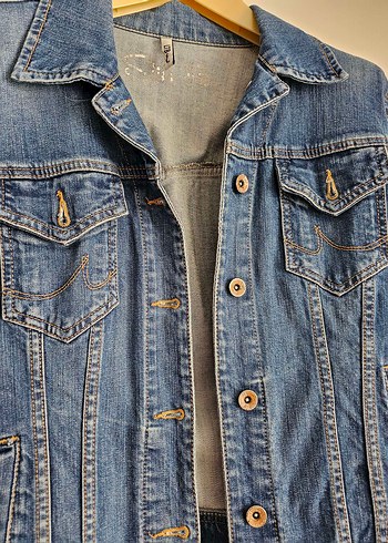 s Beden Düğmeli Mavi Kadın Denim Ceket