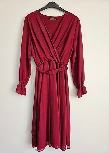 Diğer Bordo V Yaka Uzun Kollu elbise