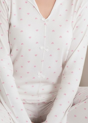 Diğer Beyaz Uzun Kollu Midi Kadın Pijama Takımı