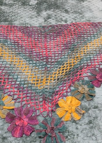 Renkli Dantel Detaylı Bohem Kadın Örgü Şal - Görsel 2