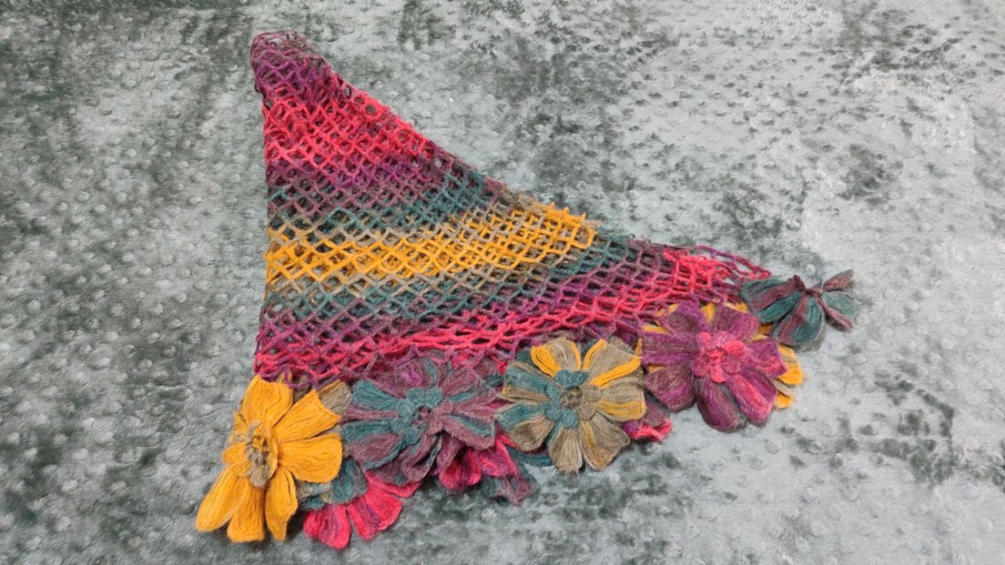 Renkli Dantel Detaylı Bohem Kadın Örgü Şal - Görsel 5