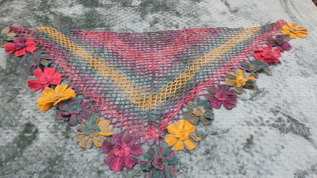 Renkli Dantel Detaylı Bohem Kadın Örgü Şal - Görsel 2