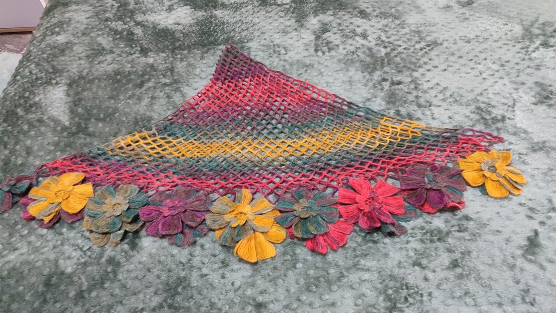 Renkli Dantel Detaylı Bohem Kadın Örgü Şal - Görsel 3