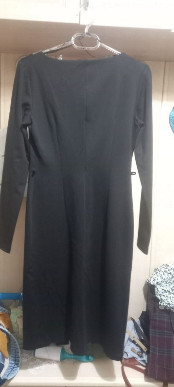 Uzun Kollu Siyah Gri Ofis Elbisesi - Görsel 4