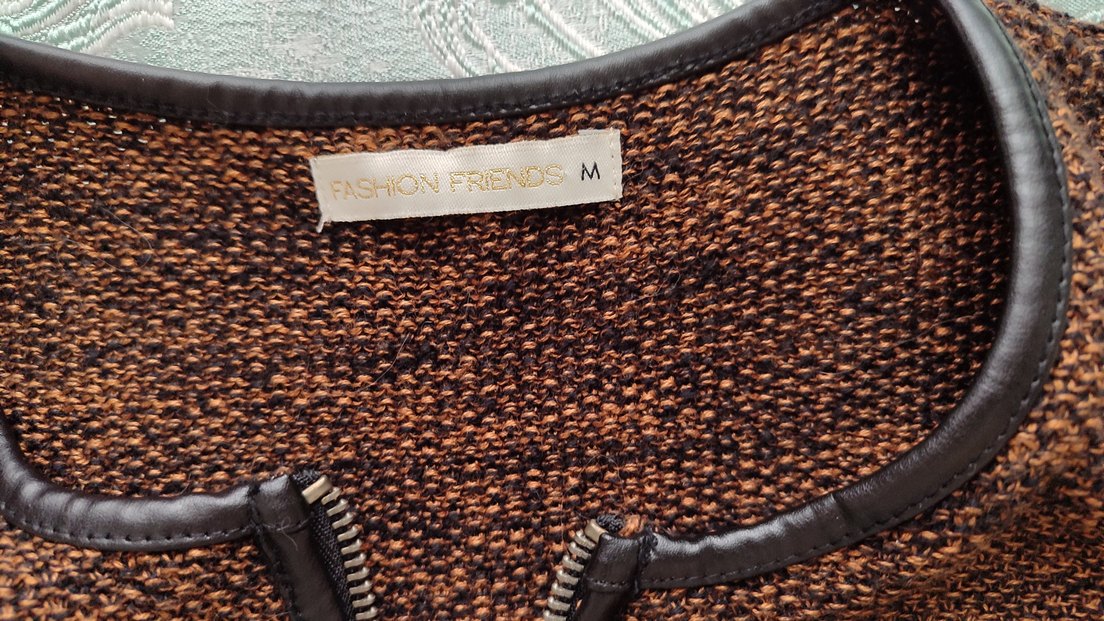 Kahverengi Triko Fermuarlı Biker Ceket - Görsel 3