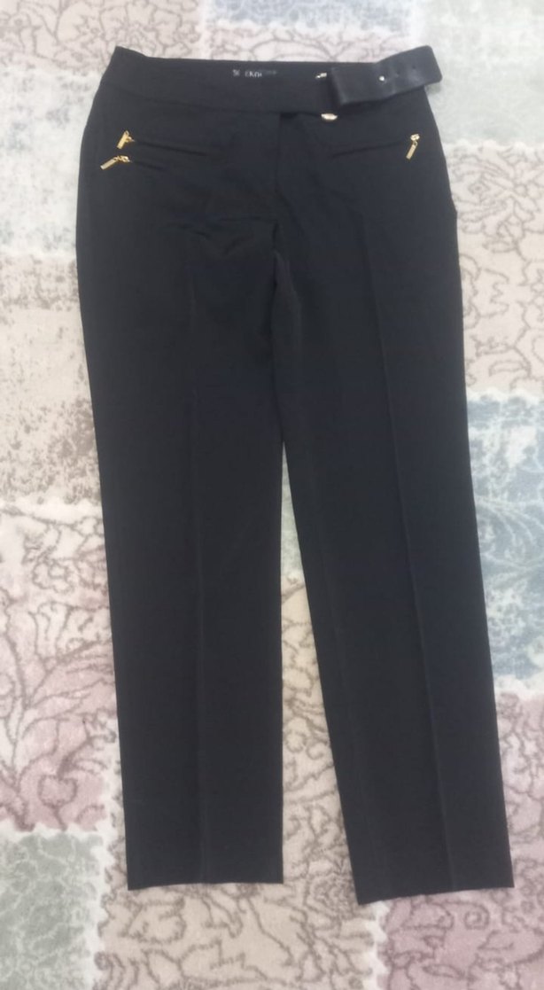 Kadın Siyah Kumaş Kemerli Ofis Pantolonu - Görsel 3