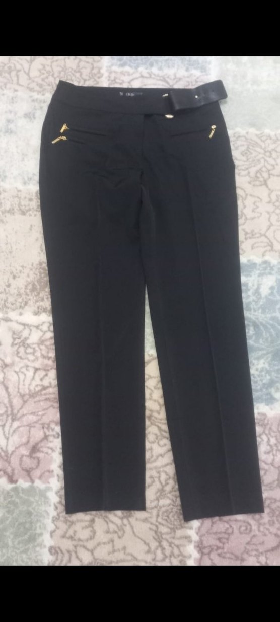 Kadın Siyah Kumaş Kemerli Ofis Pantolonu - Görsel 2