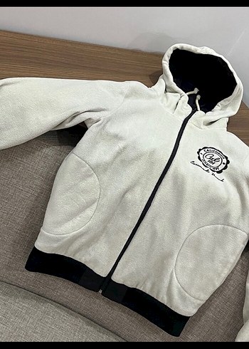 Kapüşonlu Fermuarlı Erkek Çocuk Gri Ceket - Görsel 3