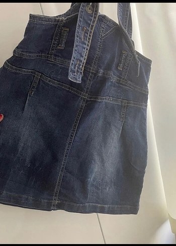 Kadın Lacivert Kot Askılı Mini Elbise - Görsel 3