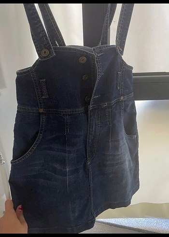 Kadın Lacivert Kot Askılı Mini Elbise - Görsel 2