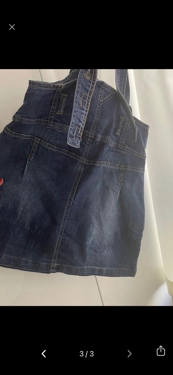 Kadın Lacivert Kot Askılı Mini Elbise - Görsel 3