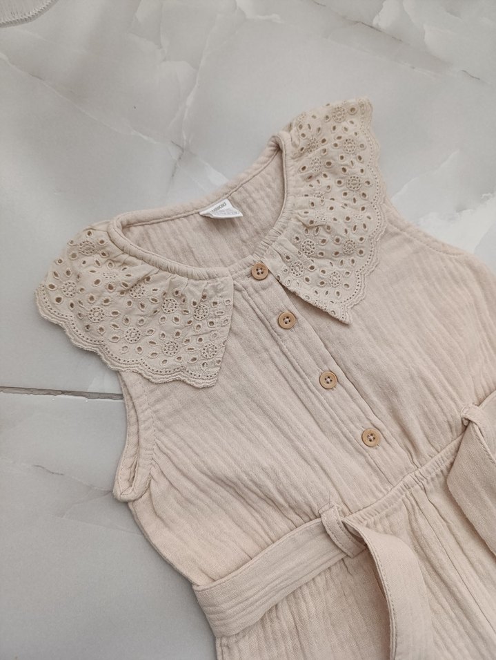 Dantel Yaka Nakışlı Bebek Kız Tulum - Görsel 3