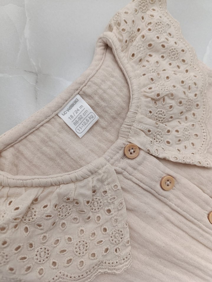 Dantel Yaka Nakışlı Bebek Kız Tulum - Görsel 5