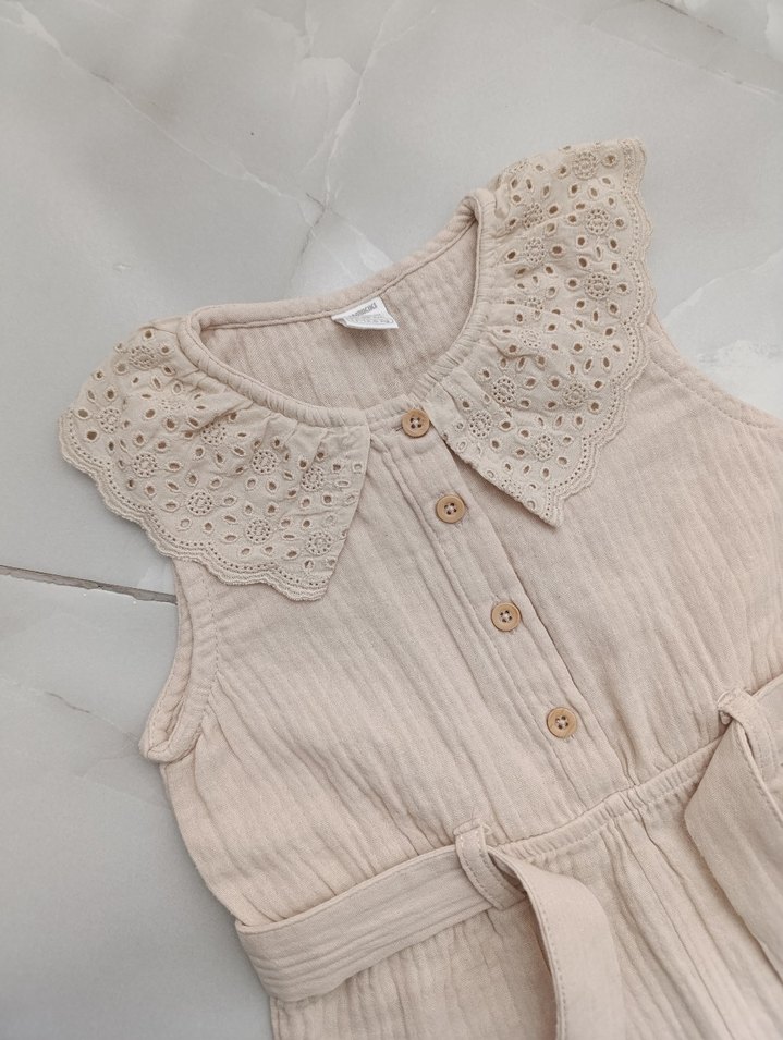 Dantel Yaka Nakışlı Bebek Kız Tulum - Görsel 4
