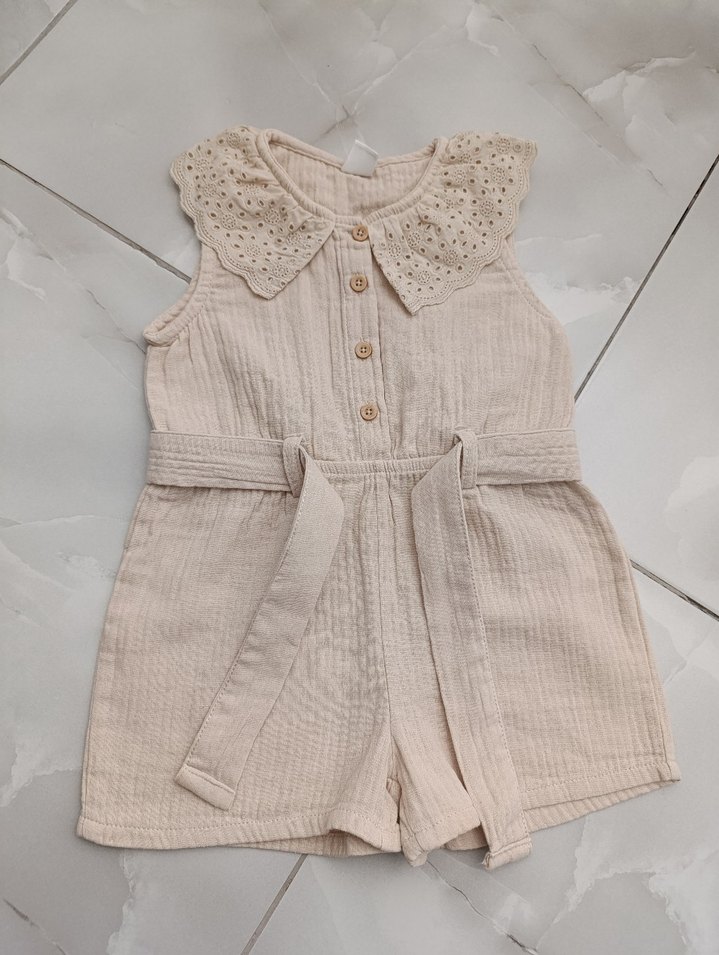 Dantel Yaka Nakışlı Bebek Kız Tulum - Görsel 2