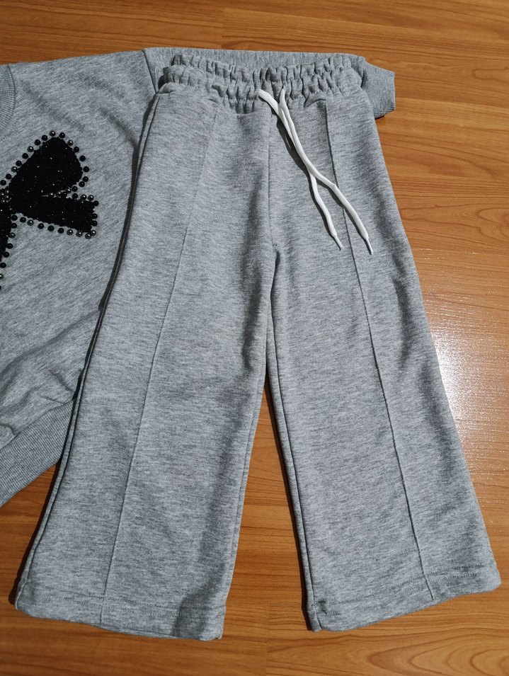 Gri Kız Sweatshirt ve Eşofman Takımı - Görsel 4