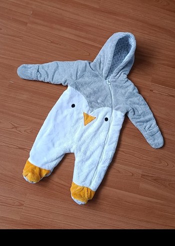 Gri Peluş Bebek Tulumu, Kapüşonlu, Baskılı - Görsel 2