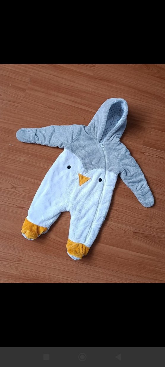 Gri Peluş Bebek Tulumu, Kapüşonlu, Baskılı - Görsel 2