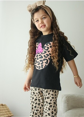 Leopar desenli tayt tişört takım - Görsel 2