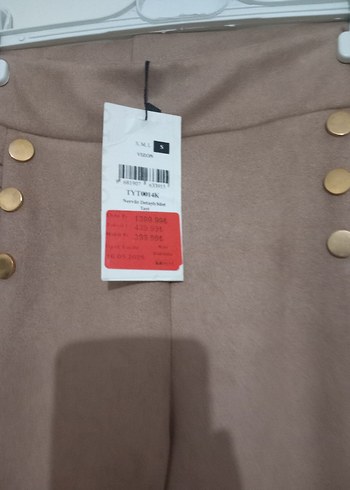 s Beden Düğmeli Bej Süet Kadın Kumaş Pantolon
