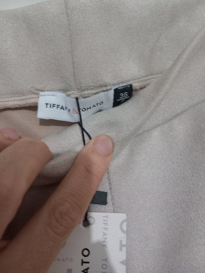 Düğmeli Bej Kadın Süet Kumaş Pantolon - Görsel 4