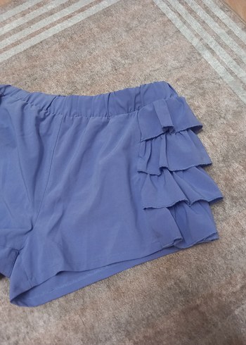 Kadın Mavi Mini Şort Fırfırlı - Görsel 6