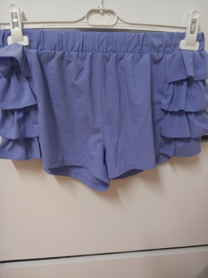 Kadın Mavi Mini Şort Fırfırlı - Görsel 2