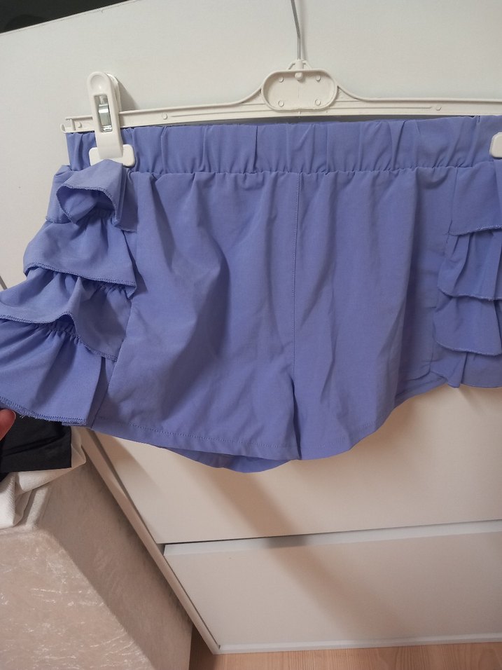 Kadın Mavi Mini Şort Fırfırlı - Görsel 3
