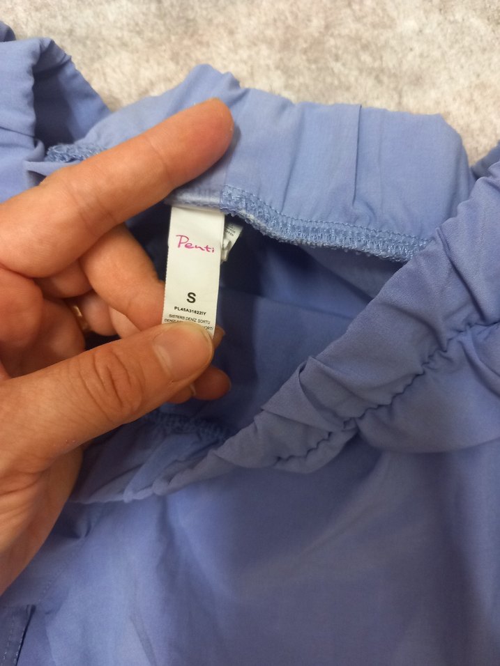 Kadın Mavi Mini Şort Fırfırlı - Görsel 4