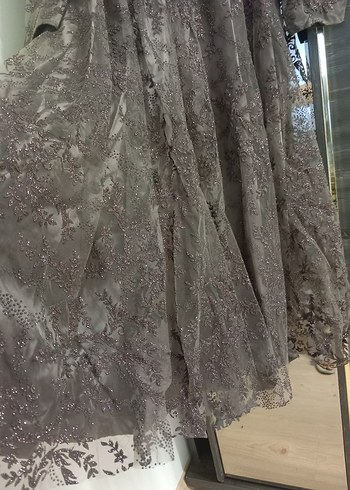 Uzun Kollu Kahverengi Nakışlı Vintage Kadın Elbise - Görsel 6