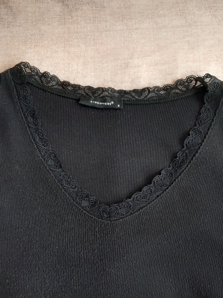 Dantel Detaylı Siyah V Yaka Kadın bluz - Görsel 2