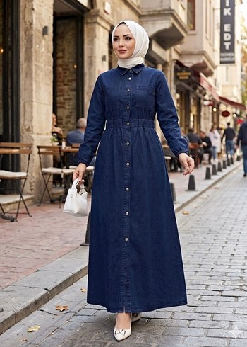Levis Dugmeli Lacivert Denim Uzun Elbise