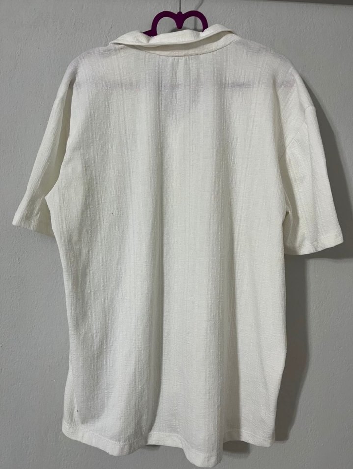 Erkek Keten Beyaz Kısa Kollu Gömlek - Görsel 2
