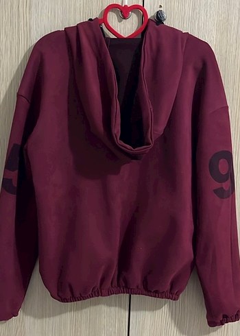 Bordo Kapüşonlu Fermuarlı Kadın Sweatshirt - Görsel 2