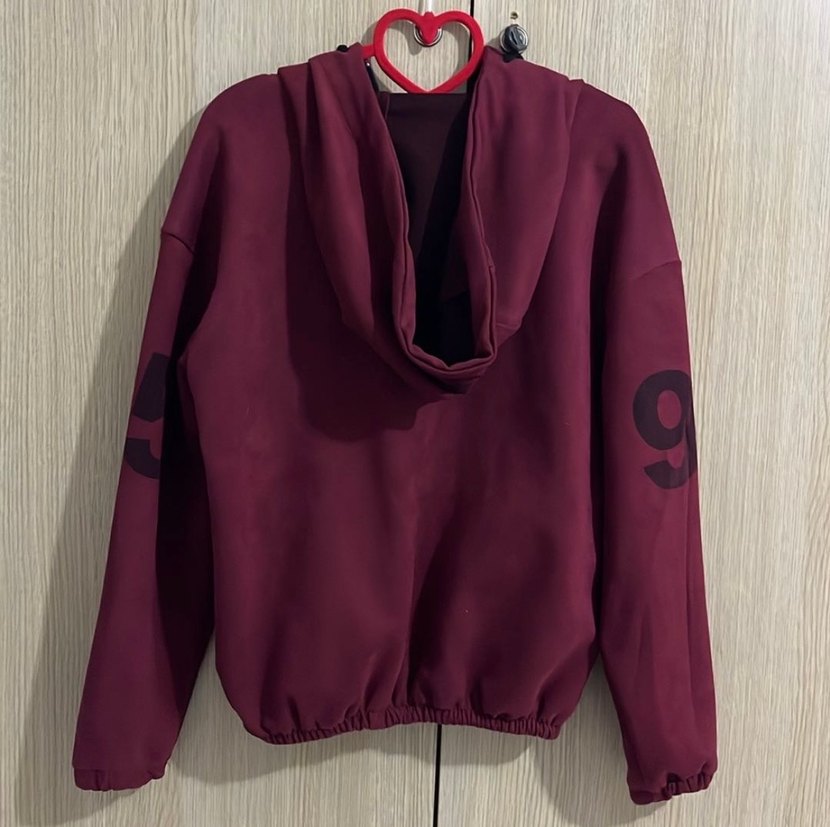 Bordo Kapüşonlu Fermuarlı Kadın Sweatshirt - Görsel 2