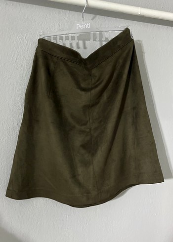 Askeri Yeşil Süet Mini Etek - Görsel 3