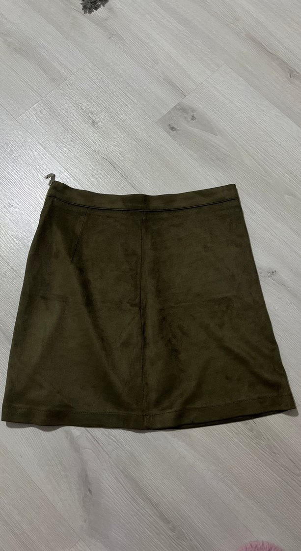 Askeri Yeşil Süet Mini Etek - Görsel 2