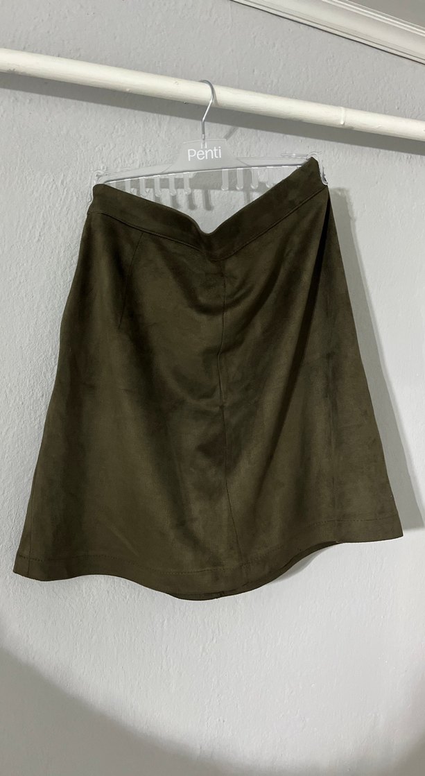 Askeri Yeşil Süet Mini Etek - Görsel 3