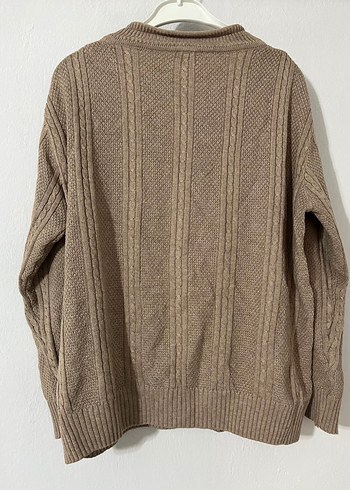 Bej V Yakalı Örgü erkek Kazak - Görsel 2