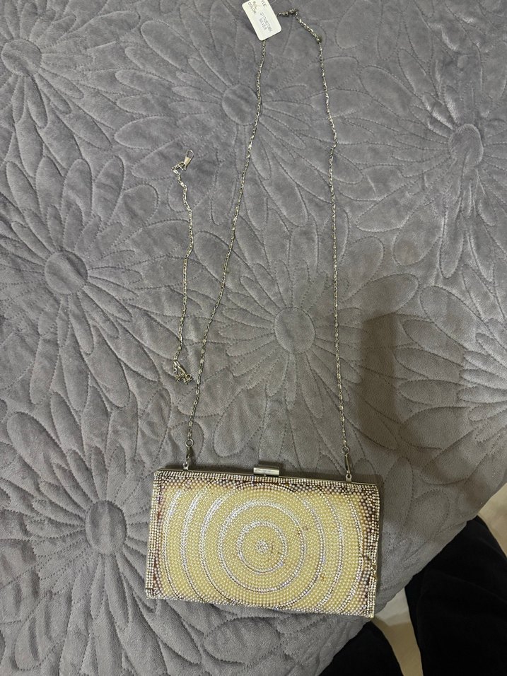Boncuk İşlemeli Altın Kadın Portföy Çanta - Görsel 5