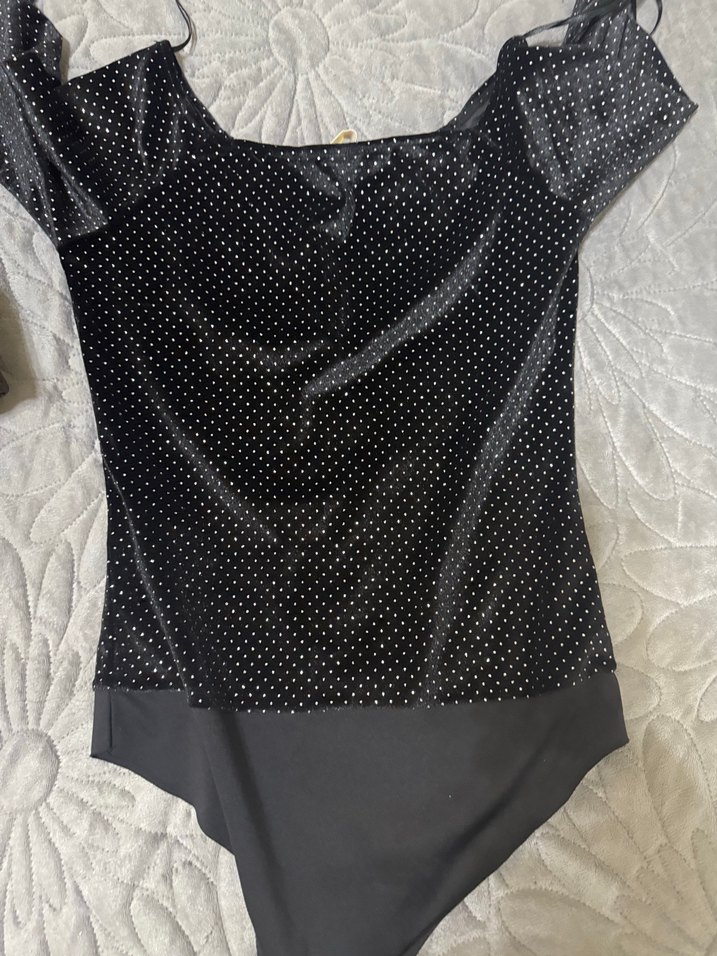 Siyah Uzun Kollu Pul İşlemeli geniş yakalı Bluz - Görsel 3