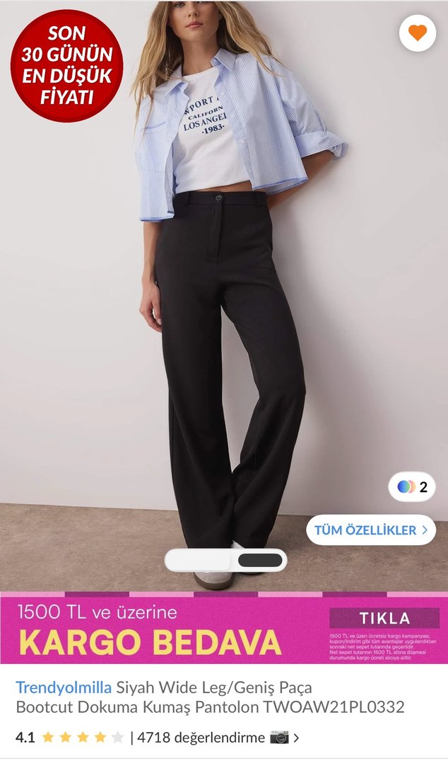 Siyah Kadın Kumaş Pantolon Regular Fit - Görsel 2