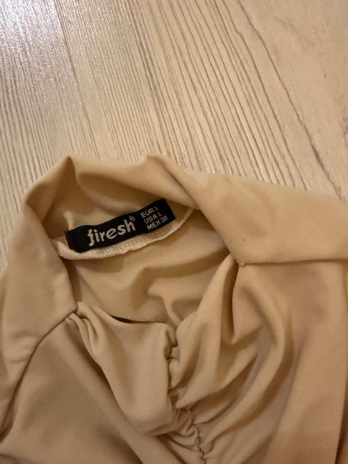 Krem drapeki Yüksek Yakalı Kadın Bluz - Görsel 2