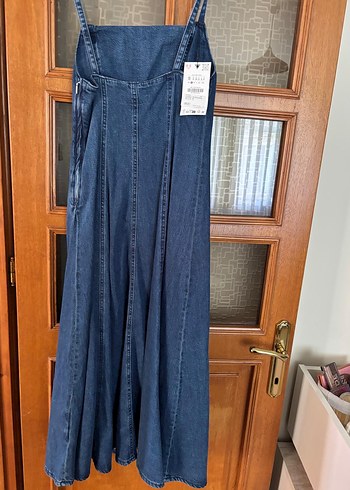 Zara Uzun Denim Askılı Elbise