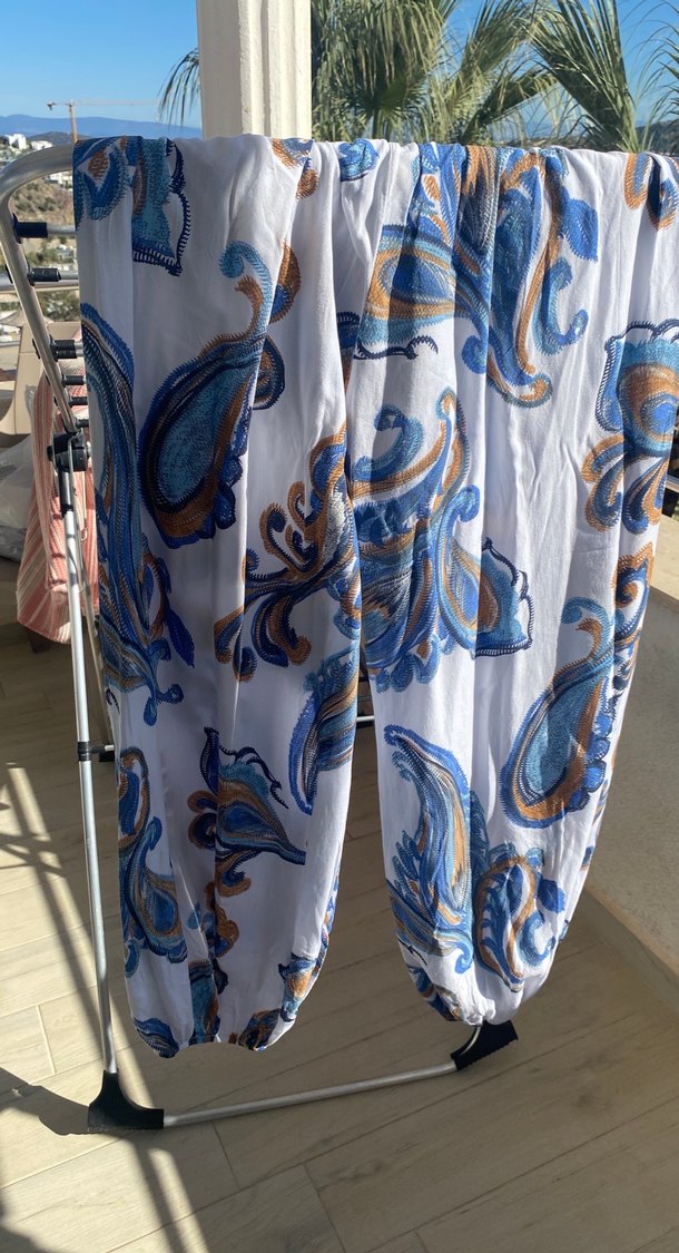 Bohem Tarzı Mavi Batik Desenli Kadın Pantolon - Görsel 2