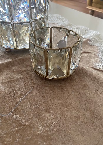 Altın Renk Kristal Detaylı Dekoratif Mumluk - Görsel 3