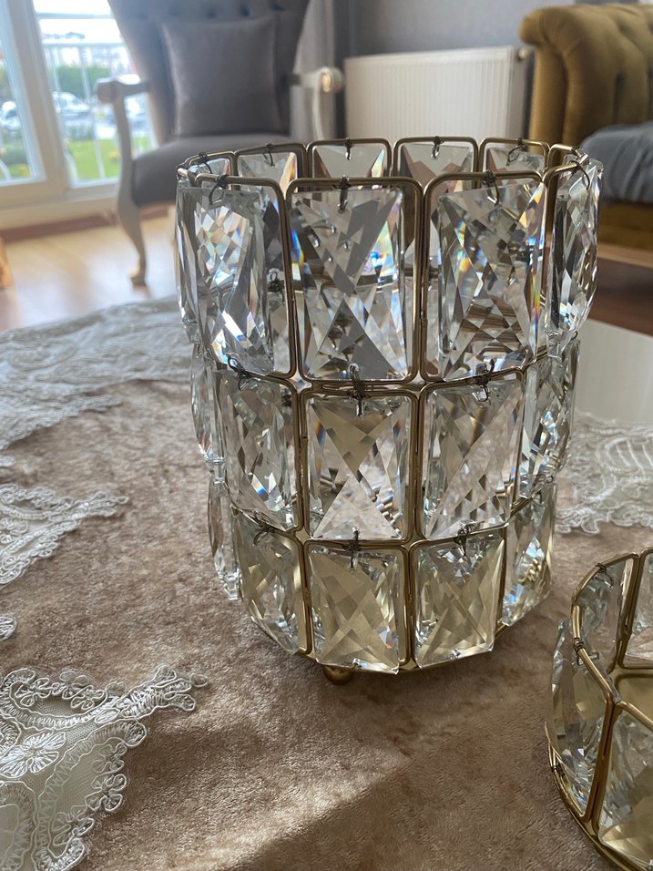 Altın Renk Kristal Detaylı Dekoratif Mumluk - Görsel 2